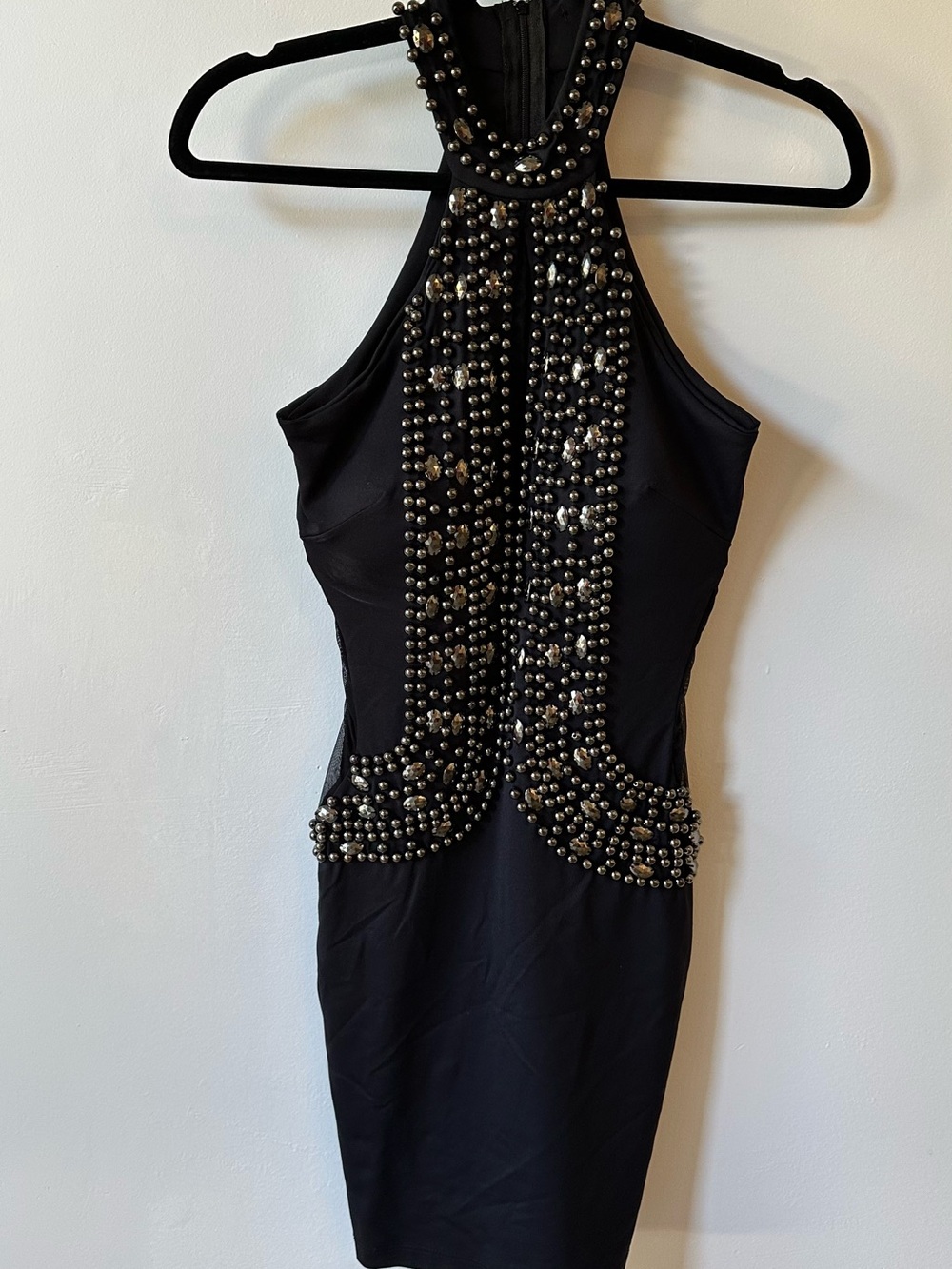 Black Studded Halter Bodycon Dress - Stretchy material - statement piece